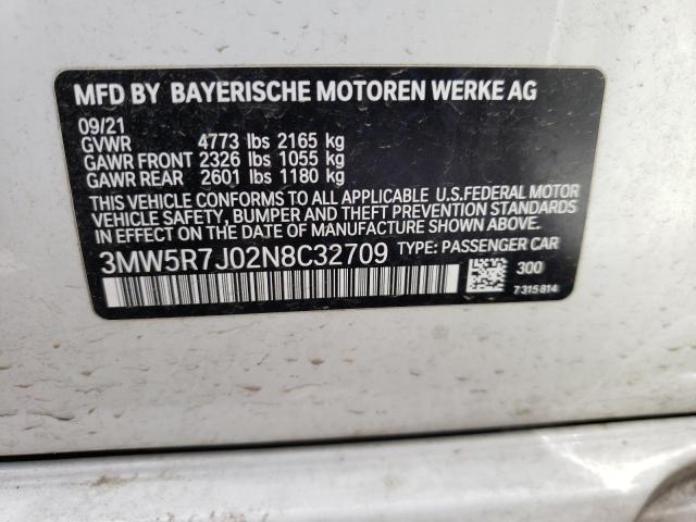 Photo 10 from auction – 2022 BMW 330XI with VIN 3MW5R7J02N8C32709