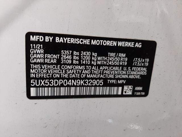 Photo 10 from auction – 2022 BMW X3 XDRIVE3 with VIN 5UX53DP04N9K32905
