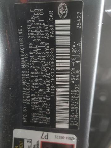 Photo 10 from auction – 2012 TOYOTA CAMRY BASE with VIN 4T1BF1FK0CU068328