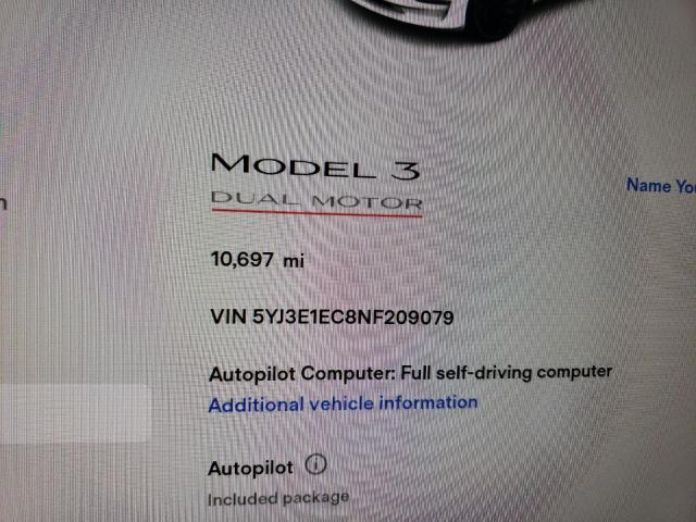 Photo 8 from auction – 2022 TESLA MODEL 3 with VIN 5YJ3E1EC8NF209079