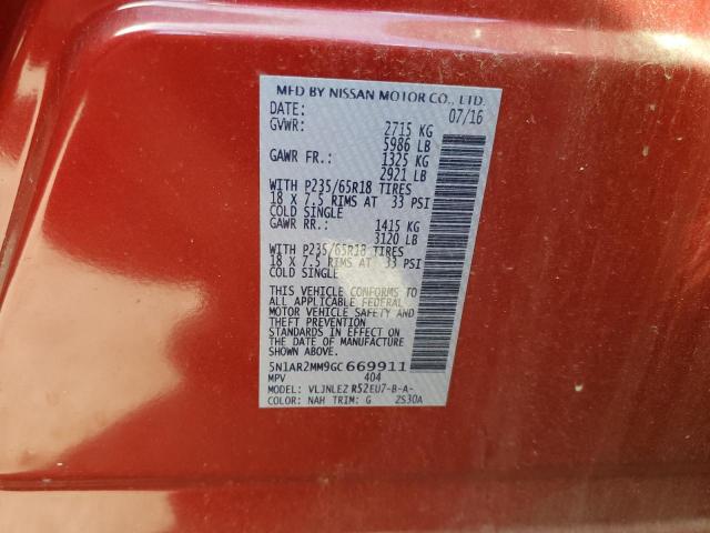 Photo 10 from auction – 2016 NISSAN PATHFINDER with VIN 5N1AR2MM9GC669911
