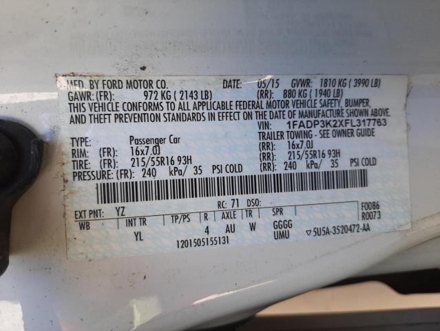 Photo 10 from auction – 2015 FORD FOCUS SE with VIN 1FADP3K2XFL317763