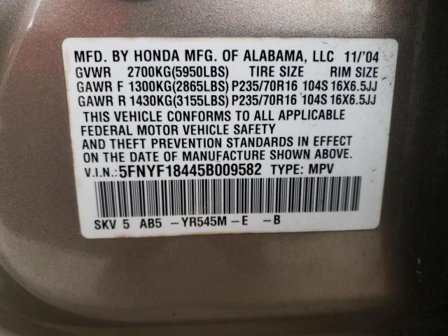 Photo 10 from auction – 2005 HONDA PILOT EX with VIN 5FNYF18445B009582