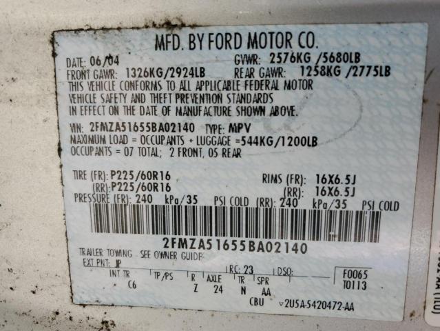 Photo 10 from auction – 2005 FORD FREESTAR S with VIN 2FMZA51655BA02140