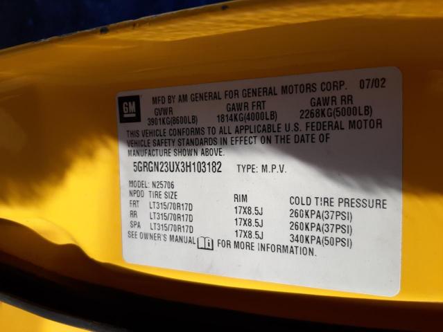Photo 10 from auction – 2003 AMERICAN GENERAL HUMMER with VIN 5GRGN23UX3H103182