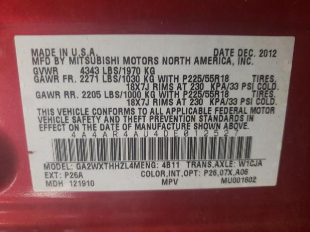 Photo 10 from auction – 2013 MITSUBISHI OUTLANDER with VIN 4A4AR4AU4DE012527