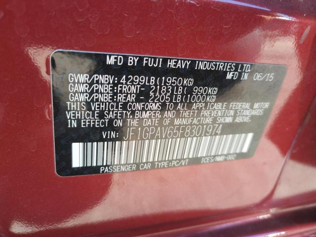 Photo 10 from auction – 2015 SUBARU IMPREZA SP with VIN JF1GPAV65F8301974