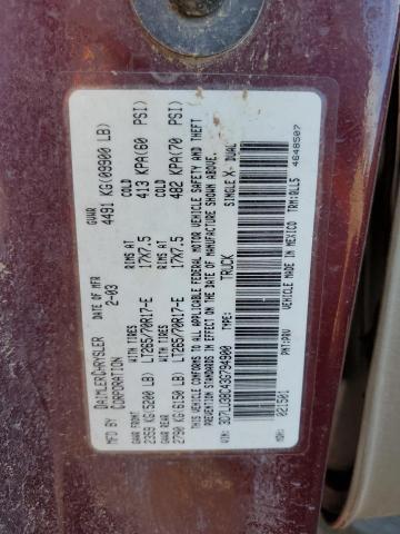 Photo 10 from auction – 2003 DODGE RAM 3500 S with VIN 3D7LU38C43G794900