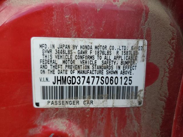 Photo 10 from auction – 2007 HONDA FIT with VIN JHMGD37477S060125