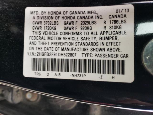 Photo 10 from auction – 2013 HONDA CIVIC EXL with VIN 2HGFB2F91DH522807