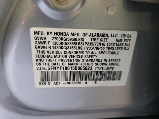 Photo 10 from auction – 2005 HONDA PILOT EXL with VIN 5FNYF18615B005023