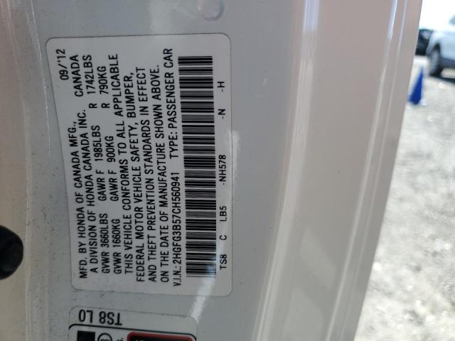 Photo 10 from auction – 2012 HONDA CIVIC LX with VIN 2HGFG3B57CH560941