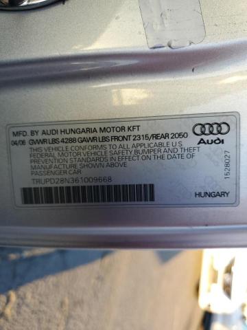 Photo 10 from auction – 2006 AUDI TT QUATTRO with VIN TRUPD28N361009668