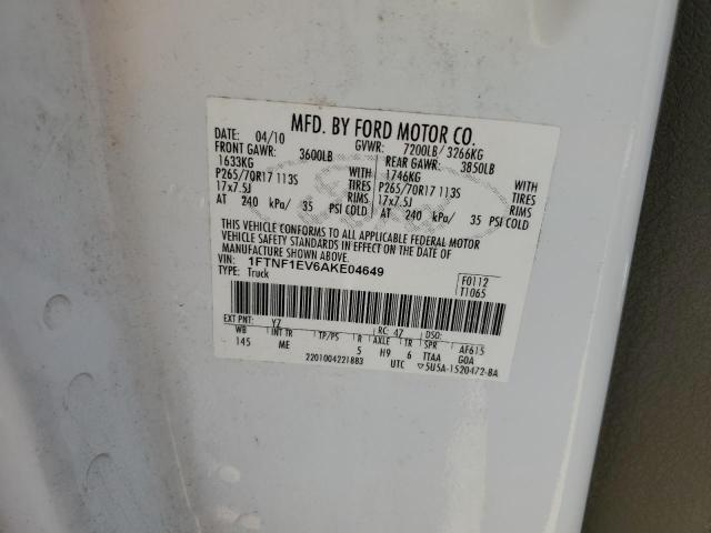 Photo 10 from auction – 2010 FORD F150 with VIN 1FTNF1EV6AKE04649