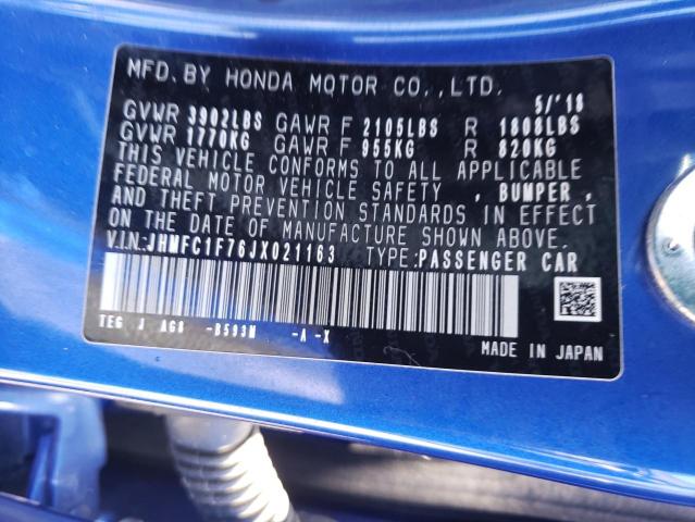 Photo 10 from auction – 2018 HONDA CIVIC EXL with VIN JHMFC1F76JX021163