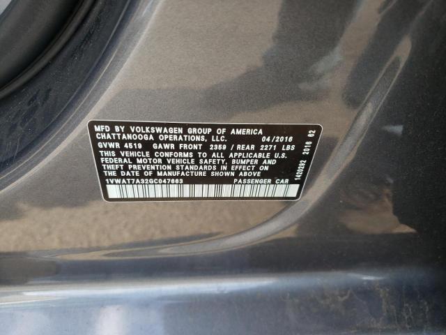 Photo 10 from auction – 2016 VOLKSWAGEN PASSAT S with VIN 1VWAT7A32GC047663