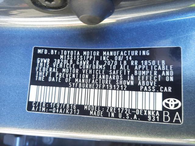 Photo 10 from auction – 2015 TOYOTA COROLLA L with VIN 5YFBURHE2FP191212
