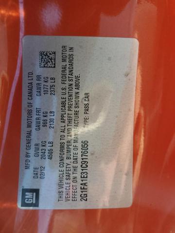 Photo 10 from auction – 2012 CHEVROLET CAMARO LS with VIN 2G1FA1E31C9176056