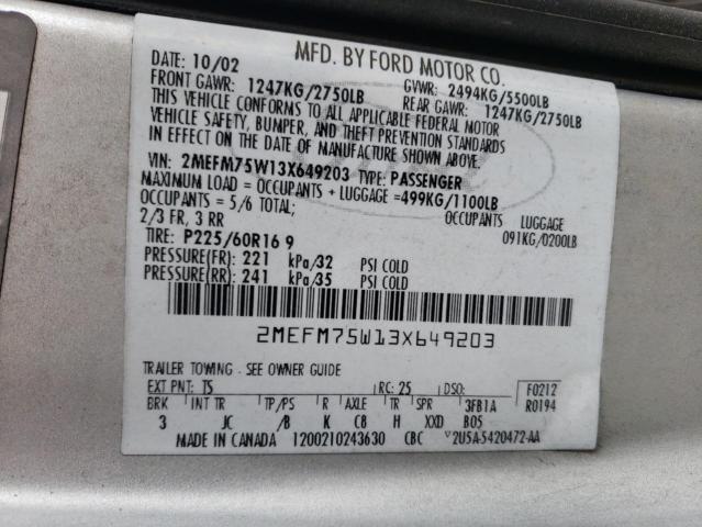 Photo 10 from auction – 2003 MERCURY GRAND MARQ with VIN 2MEFM75W13X649203