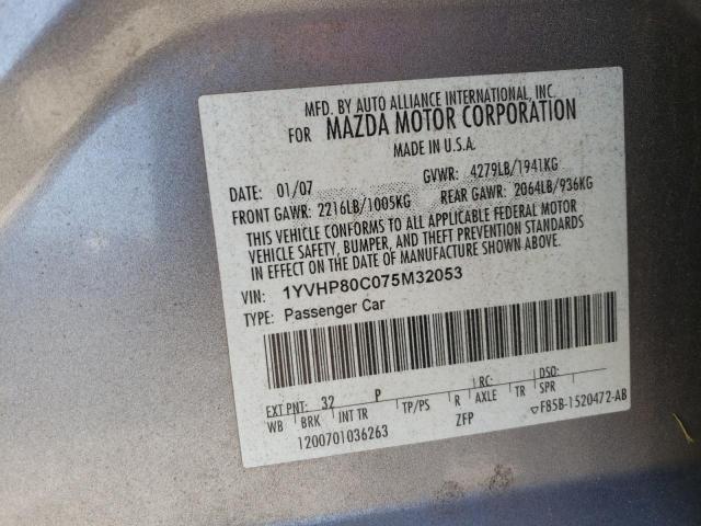 Photo 10 from auction – 2007 MAZDA 6 I with VIN 1YVHP80C075M32053