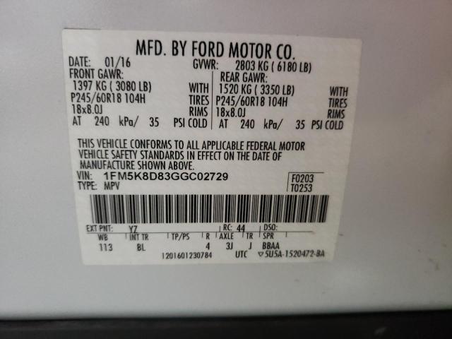 Photo 10 from auction – 2016 FORD EXPLORER X with VIN 1FM5K8D83GGC02729