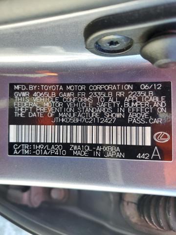 Photo 10 from auction – 2012 LEXUS CT 200 with VIN JTHKD5BH7C2112427