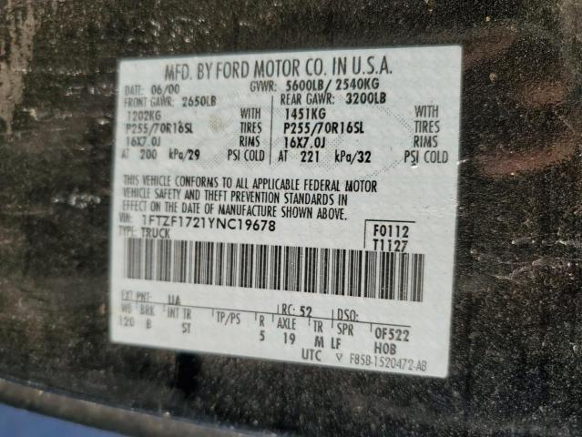 Photo 10 from auction – 2000 FORD F-150 with VIN 1FTZF1721YNC19678