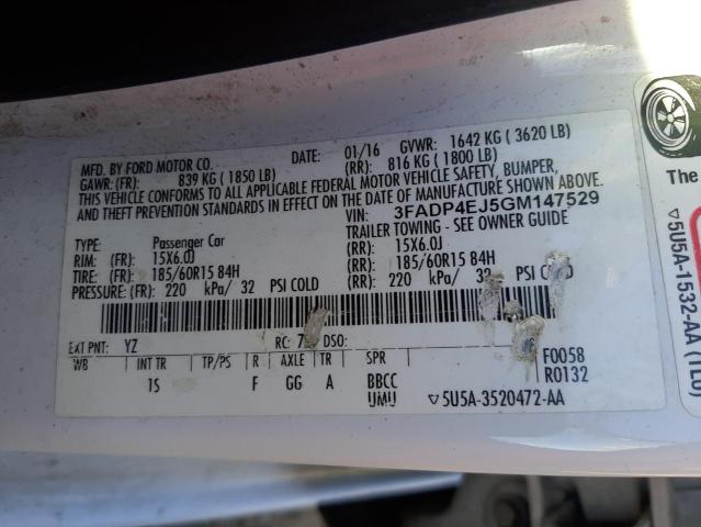 Photo 10 from auction – 2016 FORD FIESTA SE with VIN 3FADP4EJ5GM147529