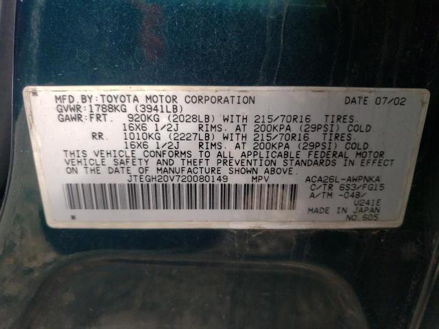Photo 10 from auction – 2002 TOYOTA RAV4 AUTOM with VIN JTEGH20V720080149