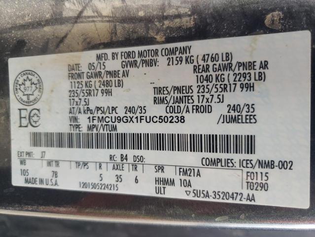 Photo 10 from auction – 2015 FORD ESCAPE SE with VIN 1FMCU9GX1FUC50238