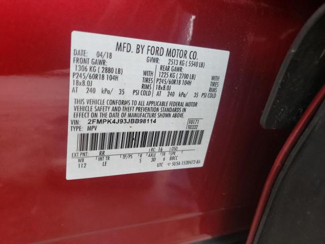 Photo 10 from auction – 2018 FORD EDGE SEL with VIN 2FMPK4J93JBB98114