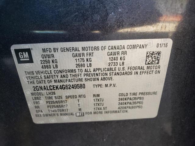 Photo 10 from auction – 2016 CHEVROLET EQUINOX LT with VIN 2GNALCEK4G6249580