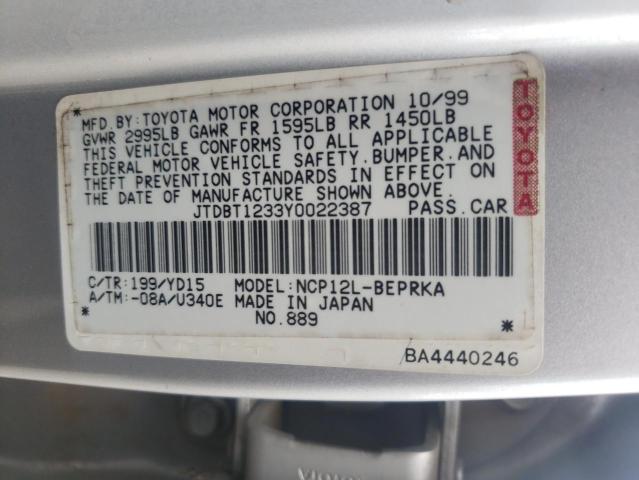 Photo 10 from auction – 2000 TOYOTA ECHO with VIN JTDBT1233Y0022387
