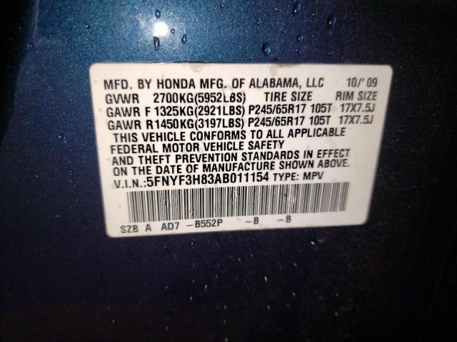 Photo 10 from auction – 2010 HONDA PILOT TOUR with VIN 5FNYF3H83AB011154
