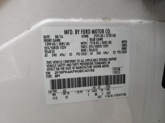 Photo 10 from auction – 2016 FORD EDGE SPORT with VIN 2FMPK4AP9GBC43192