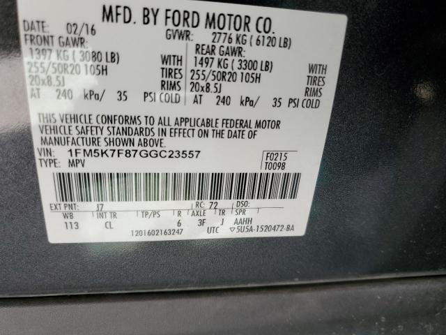 Photo 10 from auction – 2016 FORD EXPLORER L with VIN 1FM5K7F87GGC23557