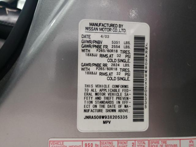 Photo 10 from auction – 2003 INFINITI FX35 with VIN JNRAS08W93X205335