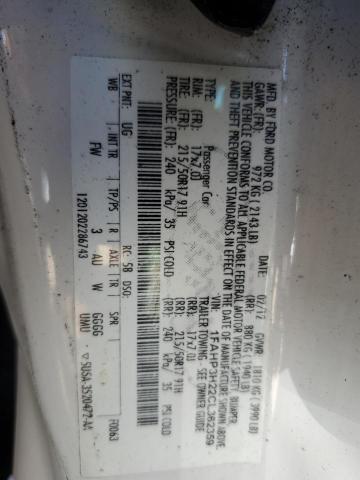Photo 10 from auction – 2012 FORD FOCUS SEL with VIN 1FAHP3H22CL362359