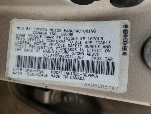Photo 10 from auction – 1995 TOYOTA COROLLA LE with VIN 2T1AE09BXSC111867