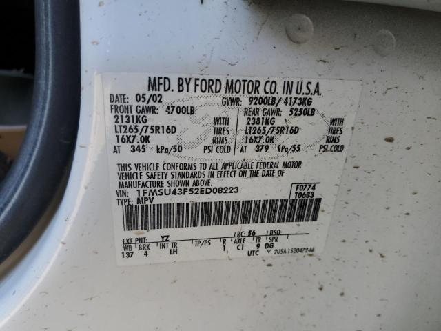 Photo 10 from auction – 2002 FORD EXCURSION with VIN 1FMSU43F52ED08223