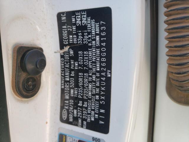 Photo 10 from auction – 2011 KIA SORENTO EX with VIN 5XYKU4A26BG041637