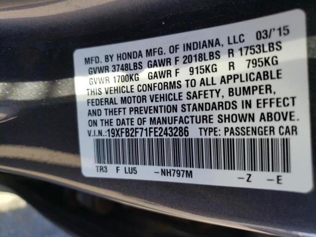 Photo 10 from auction – 2015 HONDA CIVIC SE with VIN 19XFB2F71FE243286