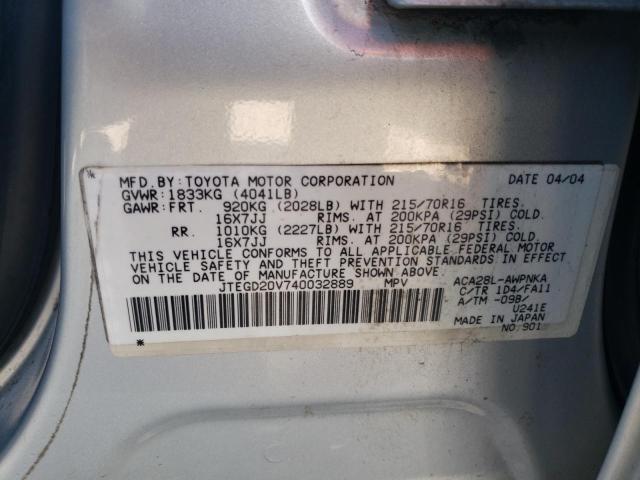 Photo 10 from auction – 2004 TOYOTA RAV4 with VIN JTEGD20V740032889