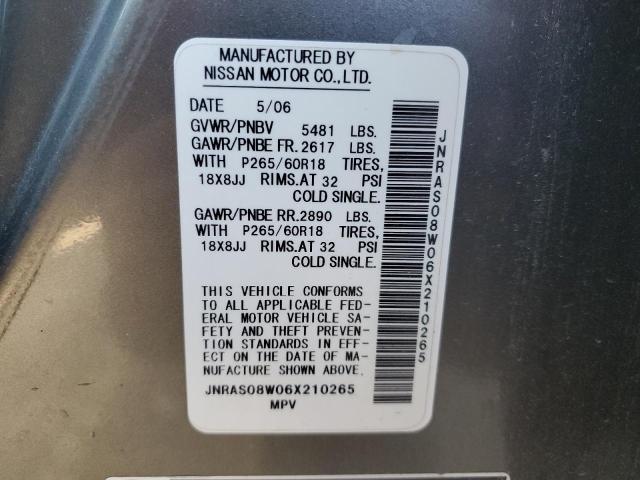 Photo 10 from auction – 2006 INFINITI FX35 with VIN JNRAS08W06X210265