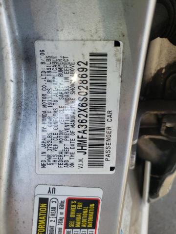 Photo 10 from auction – 2006 HONDA CIVIC HYBR with VIN JHMFA362X6S028692