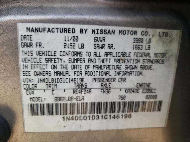 Photo 10 from auction – 2001 NISSAN ALTIMA XE with VIN 1N4DL01D31C146196