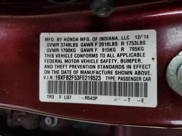Photo 10 from auction – 2015 HONDA CIVIC LX with VIN 19XFB2F53FE219523