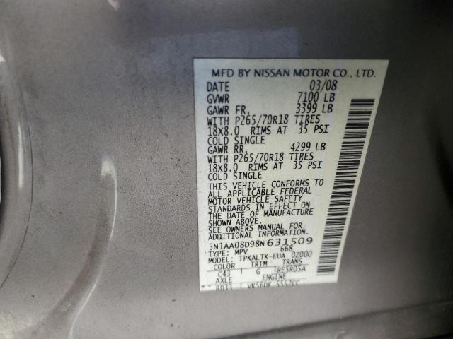 Photo 10 from auction – 2008 NISSAN ARMADA SE with VIN 5N1AA08D98N631509