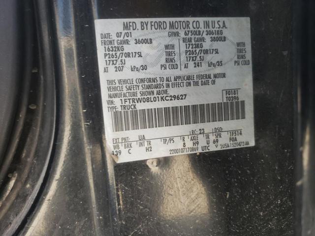 Photo 10 from auction – 2001 FORD F150 SUPER with VIN 1FTRW08L01KC29627