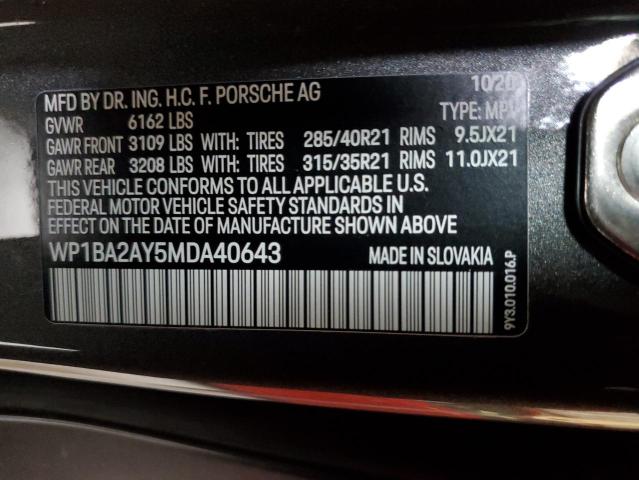 Photo 10 from auction – 2021 PORSCHE CAYENNE CO with VIN WP1BA2AY5MDA40643